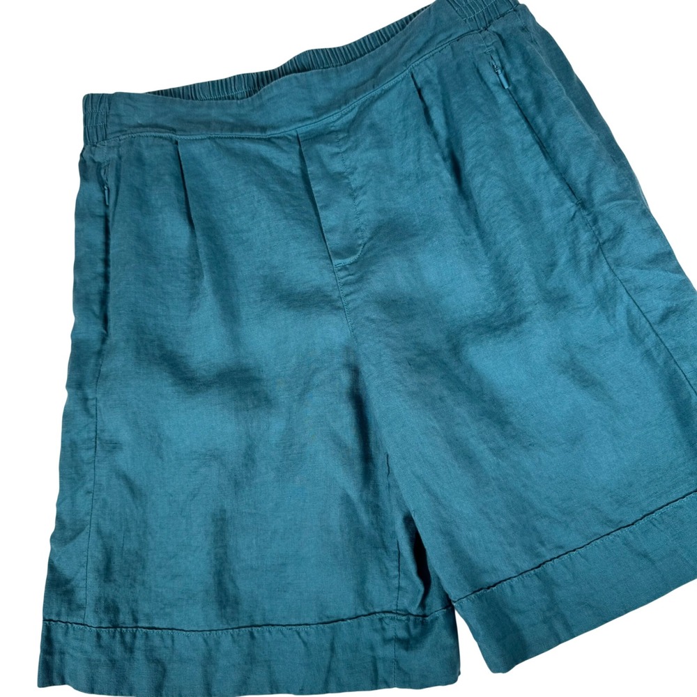 Athleta Playa Linen Bermuda Shorts Teal‎ Blue 798617-00 Womens 12